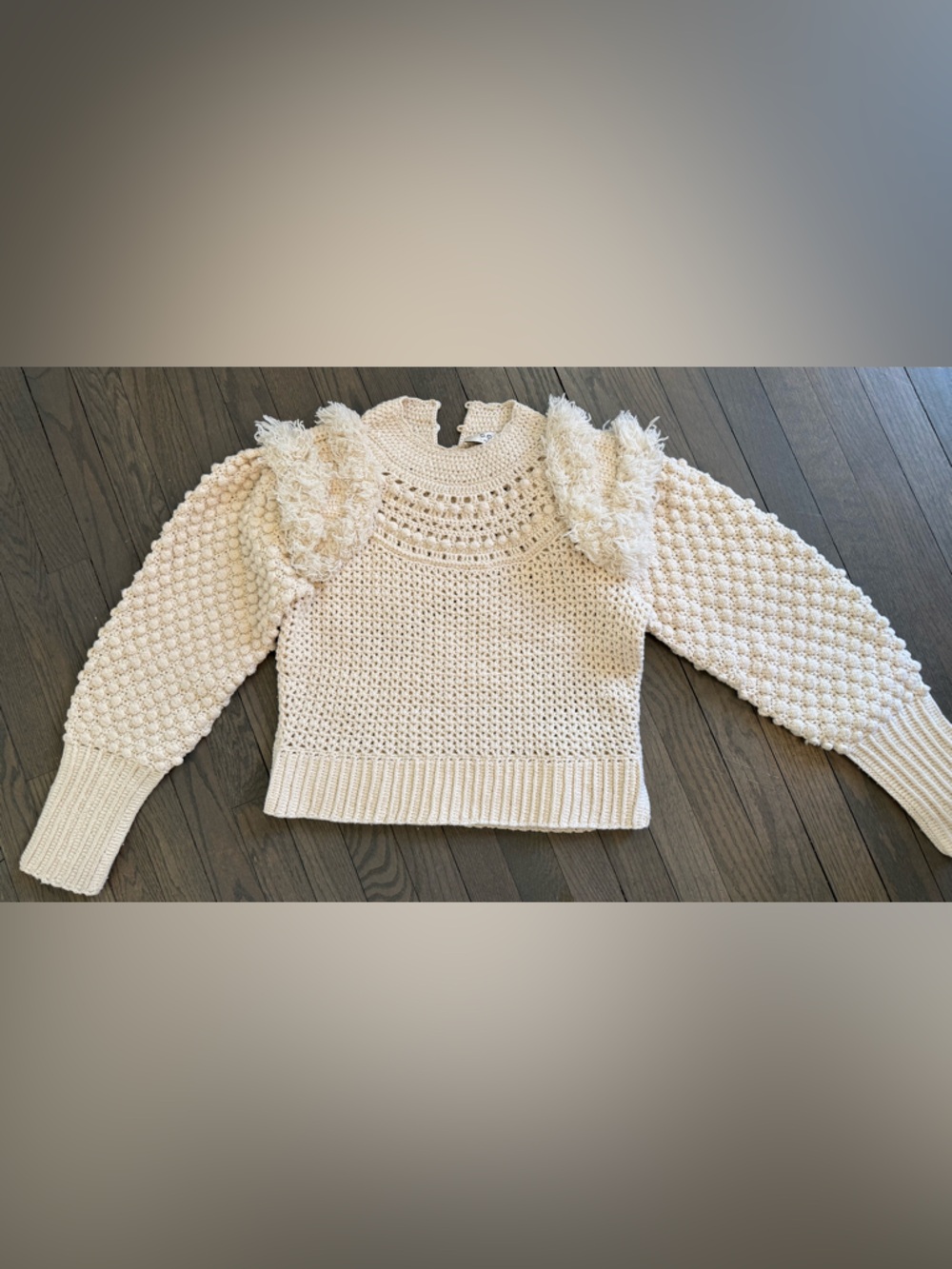 Sea Cream Crochet Fringe Detail Scoop-Neck Sweater
